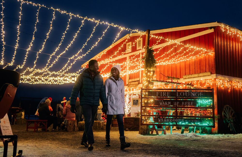 Couple enjoying the Banff Christmas Market
